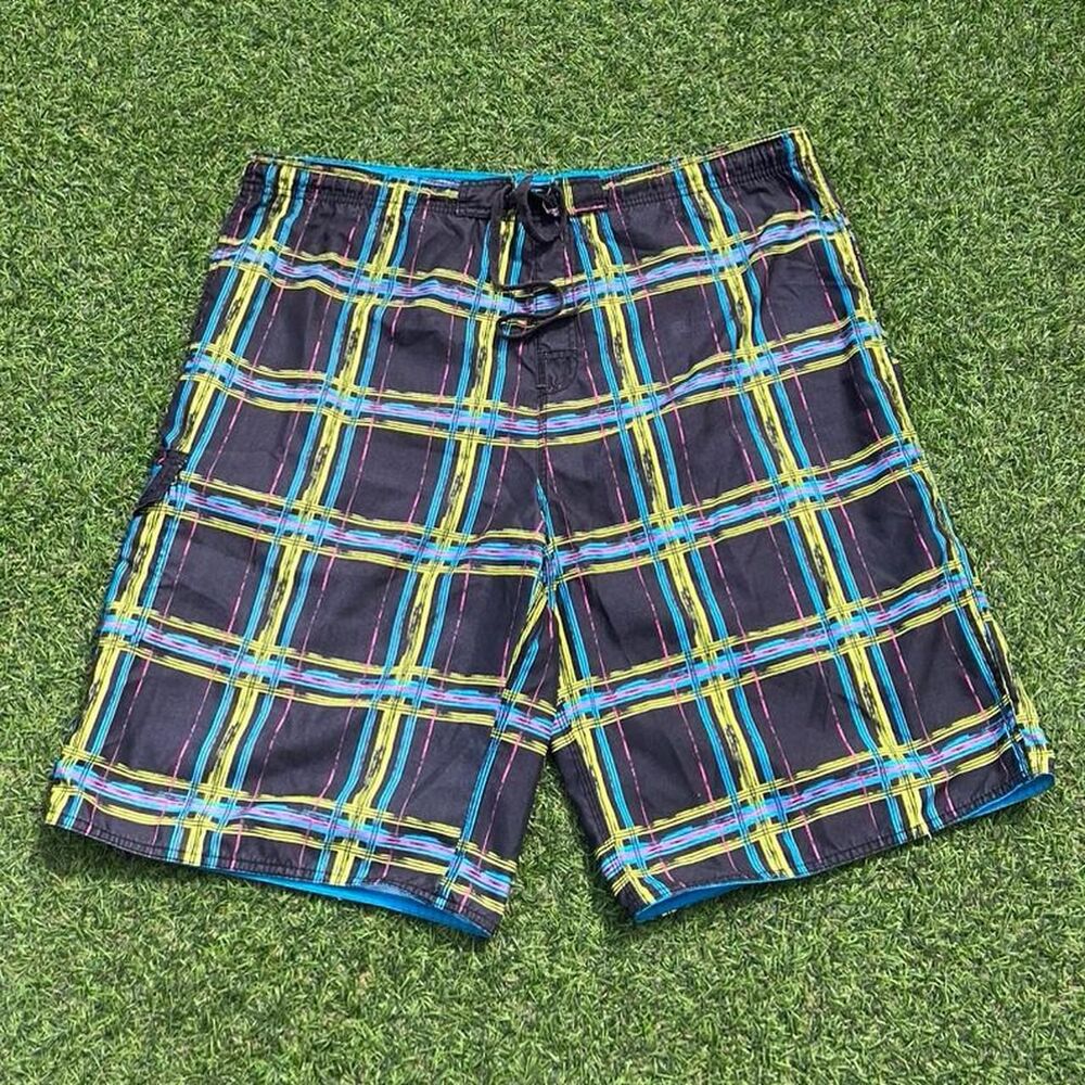 Y2k plaid Burnside Men's multi Swim-briefs-shorts